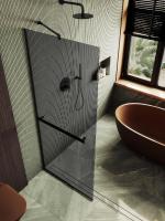 Душевая перегородка в профиле MaybahGlass 1950*690 Стекло 8 мм Графит +Полотенцедержатель  Профиль: Узкий, Цвет Черный MGD-723-6у