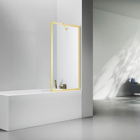 Шторка на ванну 600x1500 PL85G-60-01-C7 цвет профиля Брашированное золото стекло Прозрачное Veconi