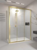 Душевой угол раздвижной 1300х1000x2000 цвет профиля Золото брашинг стекло прозрачное PR3/R-SP-130100-01-G-C4 Premium Veconi