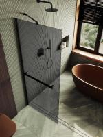 Душевая перегородка в профиле MaybahGlass 1950*690 Стекло 8 мм Графит +Полотенцедержатель  Профиль: Широкий, Цвет Черный MGD-723-6ш